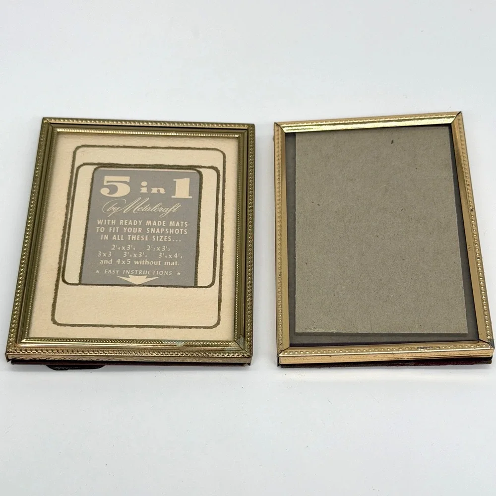 Vintage Metalcraft Gold Tone Beaded 4x5 Picture Frames Set of 2 with Matting